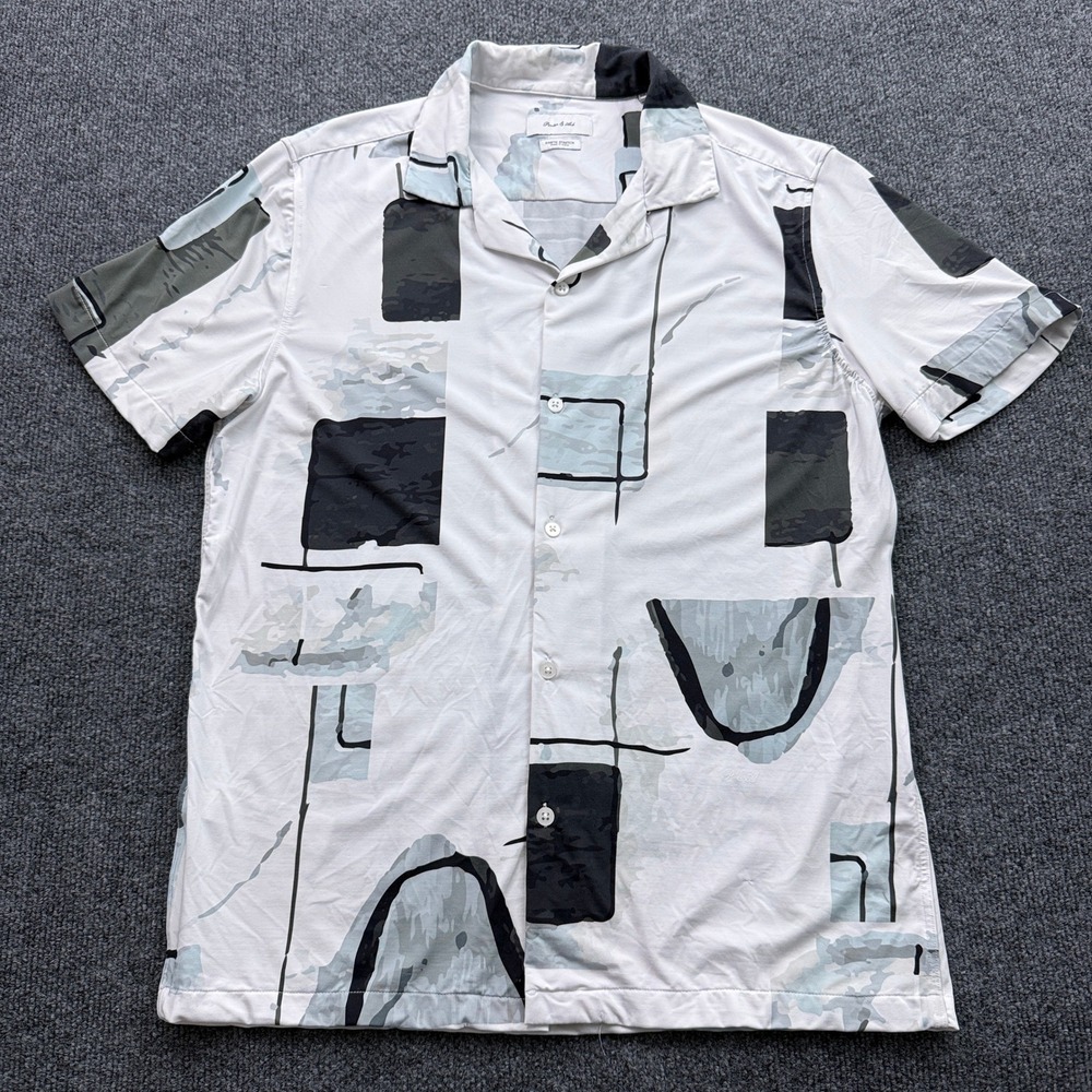 Porter & Ash Kinetic Stretch Shirt Mens M White Abstract Geometric Camp Techwear